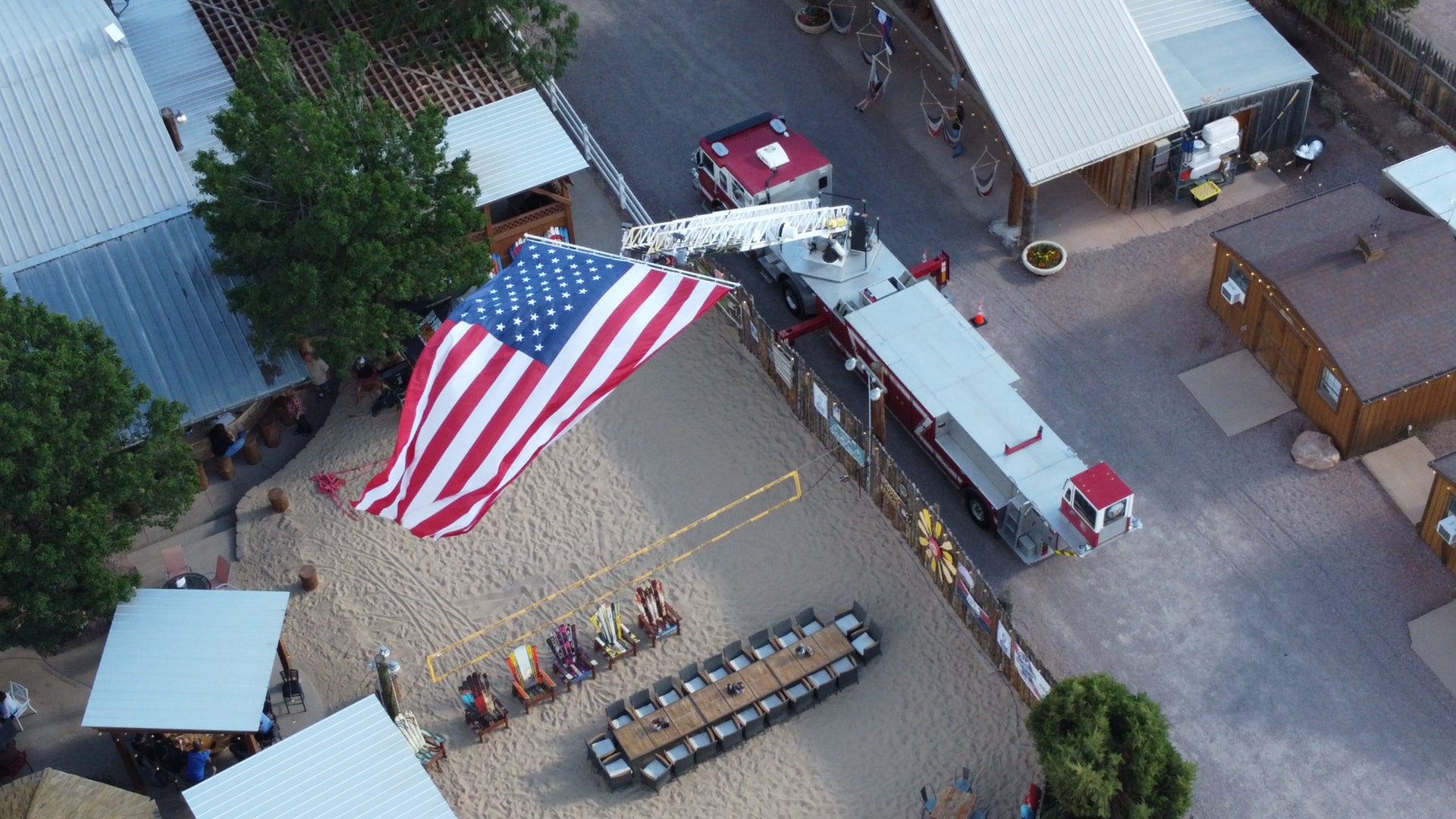 Whitewater Bar & Grill American flag firetruck